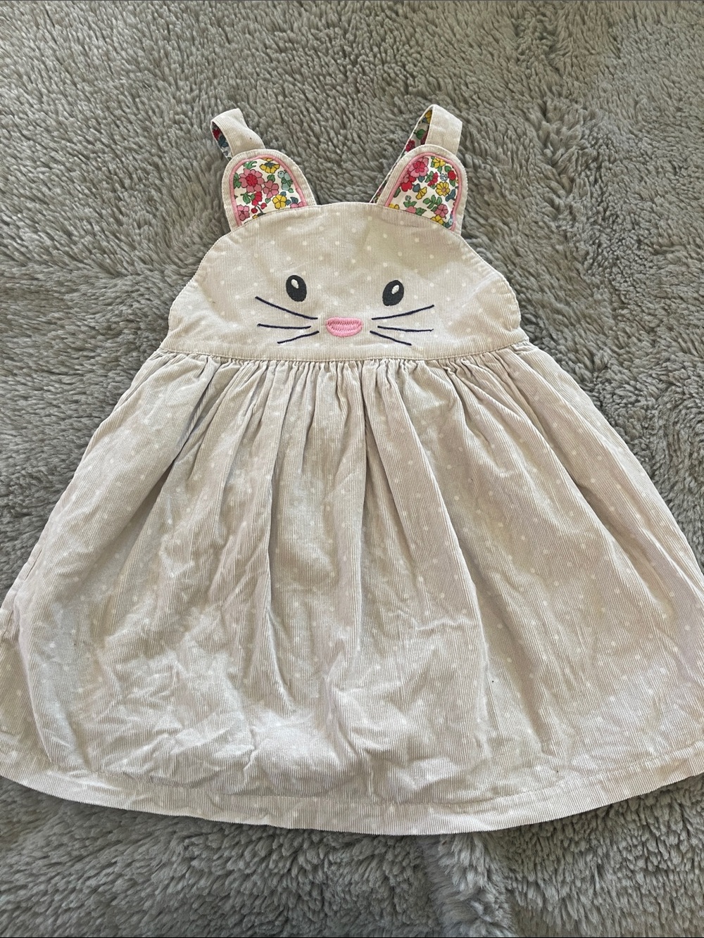 Baby Boden Cream Bunny Rabbit Applique Dress with Floral Ear Lining Sz 18/24M